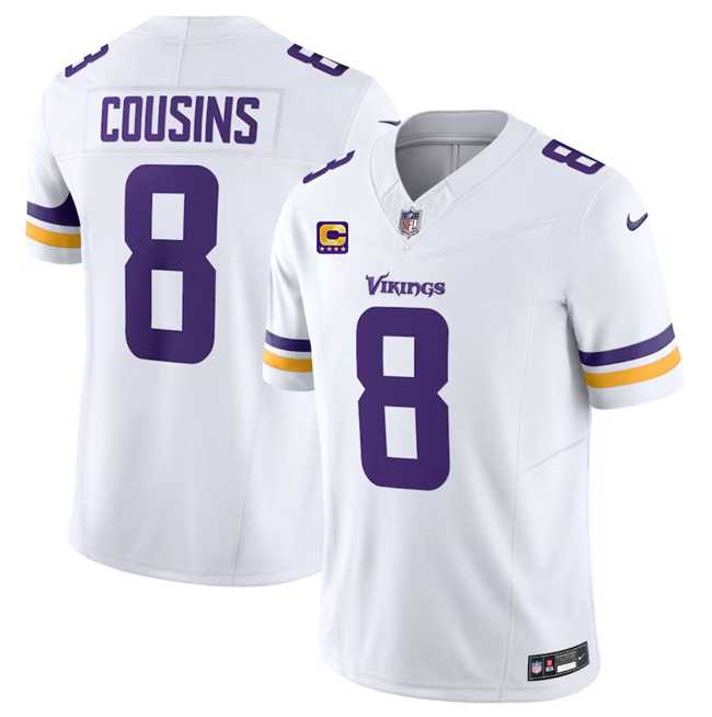 Men & Women & Youth Minnesota Vikings #8 Kirk Cousins White 2023 F.U.S.E. With 4-Star C Patch Vapor Untouchable Limited Jersey